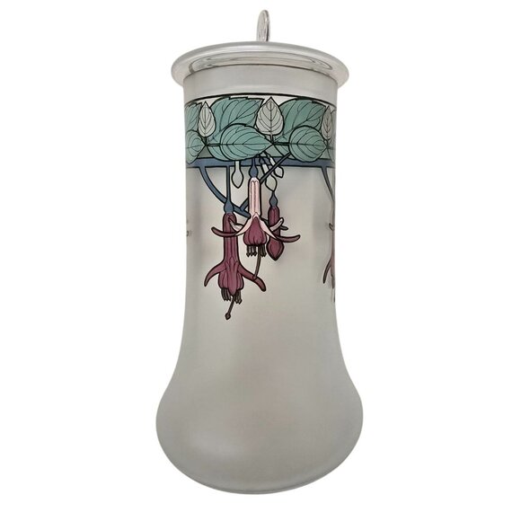 10" Mucha Art Glass Fuchsia Design Satin Glass Canister With Lid - Picture 6 of 12
